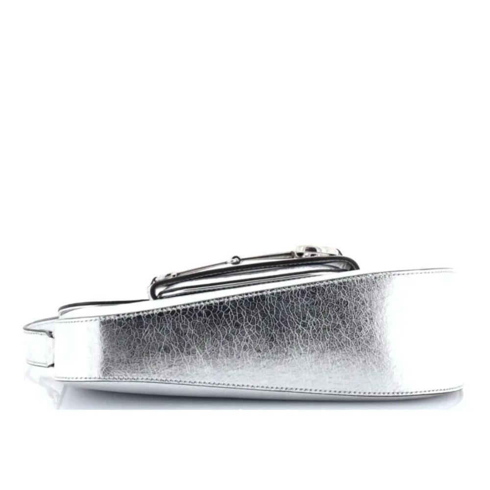 Gucci glass crackle Silver Shoulder Bag Structured with Horsebit hardware NWT - Picture 8 of 11
